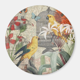 Vintage Botanische Vogel Natuur Antiek Tropisch  Magneet