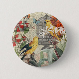 Vintage Botanische Vogel Natuur Antiek Tropisch  Ronde Button 5,7 Cm