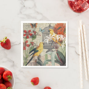 Vintage Botanische Vogel Natuur Antiek Tropisch  Servet