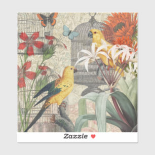 Vintage Botanische Vogel Natuur Antiek Tropisch  Sticker