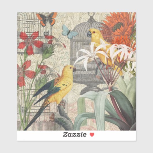 Vintage Botanische Vogel Natuur Antiek Tropisch Sticker (Vel)