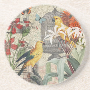 Vintage Botanische Vogel Natuur Antiek Tropisch  Zandsteen Onderzetter