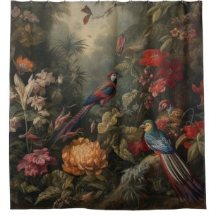Vintage Botanische Vogels in Paradijs Moody Tropis Douchegordijn