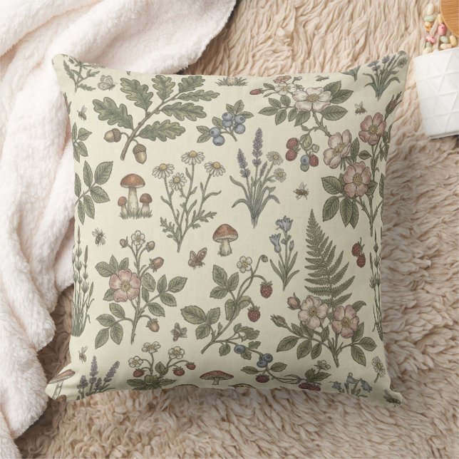 Vintage botanische weide- en bosbloemen kussen (Deken)