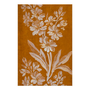Vintage botanische witte bloemenposter op bruin – perfect poster