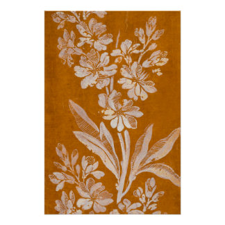 Vintage botanische witte bloemenposter op bruin –  perfect poster