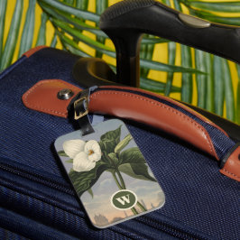 Vintage botanische witte Trillium-monogram initiaa Bagagelabel