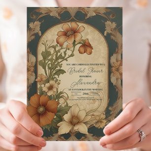 Vintage Bougainvillea Art Nouveau Bruiloftsfeest Kaart