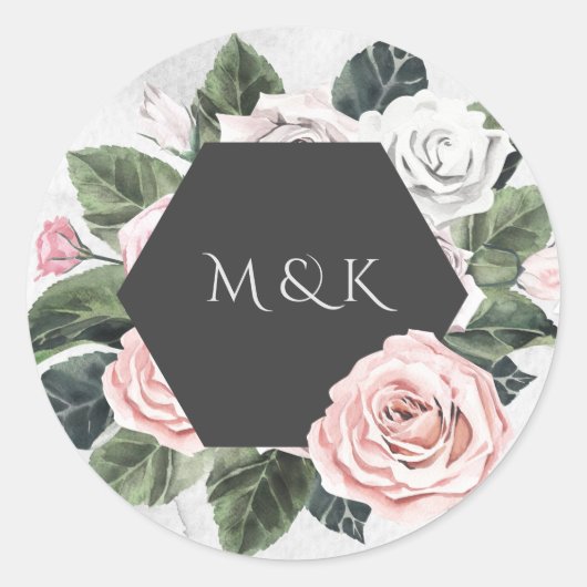 Vintage Bouquet Monogram Initialen Ronde Sticker (Voorkant)