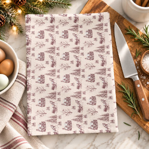 Vintage Bourgondië Kerst Toile Paardenslee Theedoek