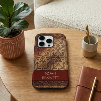 Vintage Bourgondië Leer Boho Botanisch Loof  iPhone 16 Pro Hoesje