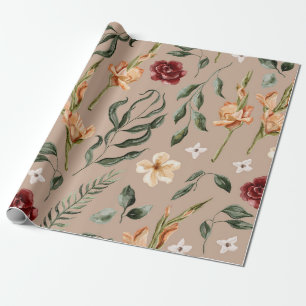 Vintage Bourgondië & Perzik Aquarel Bloementuin Cadeaupapier