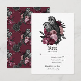 Vintage Bourgondië Uilen Gotische Bruiloft RSVP Kaartje