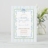 Vintage Bow Blue Baby Sprinkle Invitation Kaart (Staand voorkant)