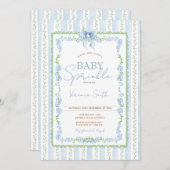 Vintage Bow Blue Baby Sprinkle Invitation Kaart (Voorkant / Achterkant)