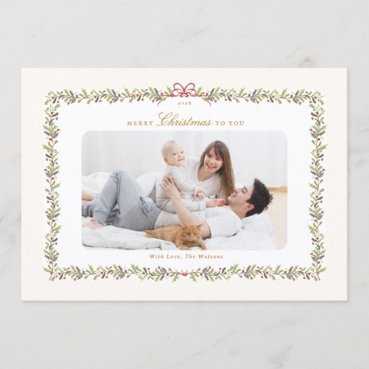 vintage bow botanical frame christmas 2 photo  feestdagenkaart (Voorkant)