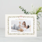 vintage bow botanical frame christmas 2 photo  feestdagenkaart (Staand voorkant)