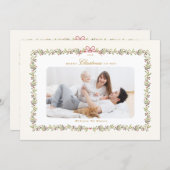 vintage bow botanical frame christmas 2 photo  feestdagenkaart (Voorkant / Achterkant)