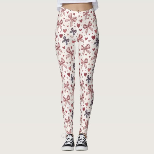 Vintage Bow & Heart Romantic Leggings (Voorkant)