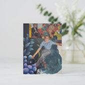Vintage Bowling Man Mixed Media Collage Briefkaart (Staand voorkant)
