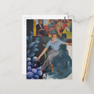 Vintage Bowling Man Mixed Media Collage Briefkaart