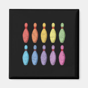 Vintage Bowling Pin Rainbow Pop Art 80's Retro Gra Magneet