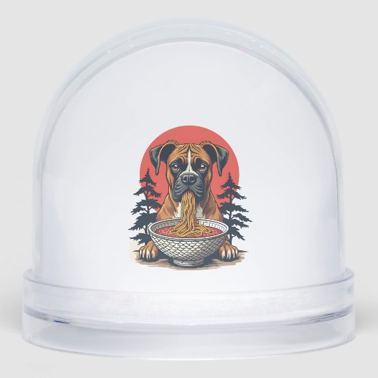 Vintage Boxer Dog Eating Ramen Japanese Sunset Ill Sneeuwbol (Voorkant)