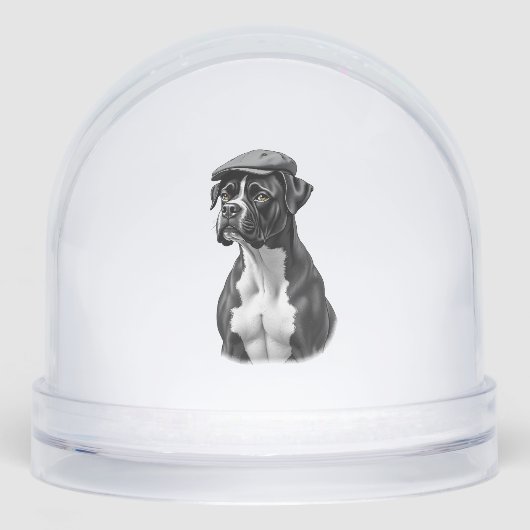 Vintage Boxer Dog in Cap Monochrome Graphic Illust Sneeuwbol (Voorkant)