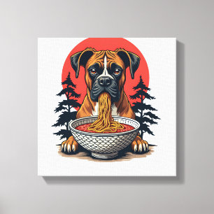 Vintage Boxer Hond Eet Ramen Japanse Zonsondergang Canvas Afdruk
