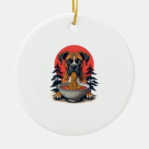 Vintage Boxer Hond Eet Ramen Japanse Zonsondergang Keramisch Ornament