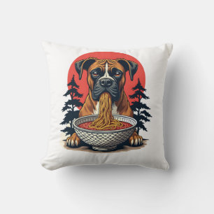 Vintage Boxer Hond Eet Ramen Japanse Zonsondergang Kussen