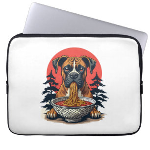 Vintage Boxer Hond Eet Ramen Japanse Zonsondergang Laptop Sleeve