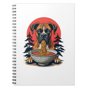 Vintage Boxer Hond Eet Ramen Japanse Zonsondergang Notitieboek
