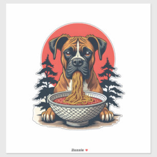 Vintage Boxer Hond Eet Ramen Japanse Zonsondergang Sticker
