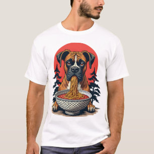 Vintage Boxer Hond Eet Ramen Japanse Zonsondergang T-shirt