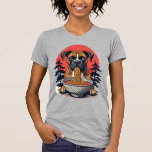 Vintage Boxer Hond Eet Ramen Japanse Zonsondergang T-shirt