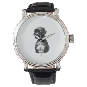 Vintage Boxer Hond in Pet Monochroom Grafisch Illu Horloge