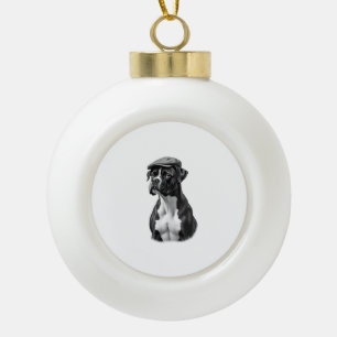 Vintage Boxer Hond in Pet Monochroom Grafisch Illu Keramische Bal Ornament