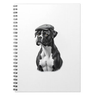 Vintage Boxer Hond in Pet Monochroom Grafisch Illu Notitieboek