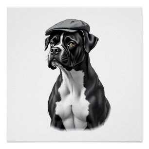 Vintage Boxer Hond in Pet Monochroom Grafisch Illu Perfect Poster