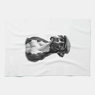 Vintage Boxer Hond in Pet Monochroom Grafisch Illu Theedoek