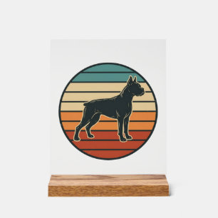Vintage Boxer Hond Zonsondergang Gravure Vector De Acryl Bord
