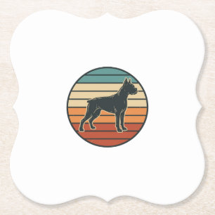 Vintage Boxer Hond Zonsondergang Gravure Vector De Kartonnen Onderzetters