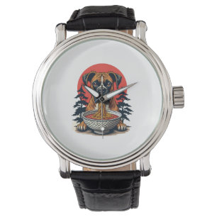 Vintage Boxerhond Eet Ramen Japanse Zonsondergang Horloge