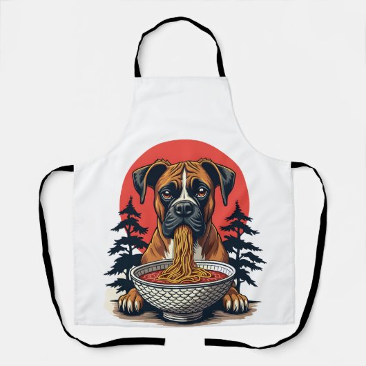 Vintage Boxerhond Eet Ramen Japanse Zonsondergang Schort (Voorkant)