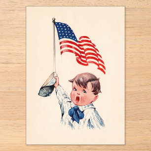 Vintage Boy Amerikaanse Vlag 4 juli Acryl Uitnodig Uitnodigingen