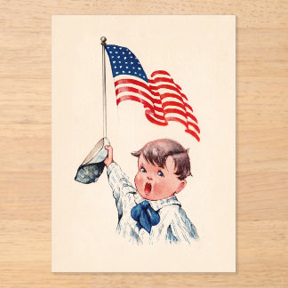 Vintage Boy Amerikaanse Vlag 4 juli Acryl Uitnodig Uitnodigingen