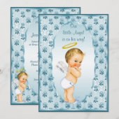 Vintage Boy Angel Blue Rozen Baby shower Kaart (Voorkant / Achterkant)