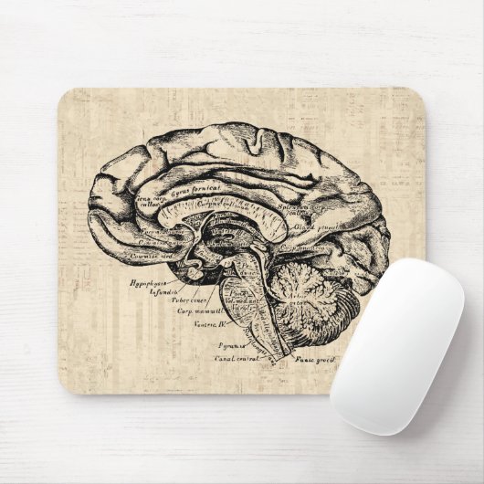 Vintage Brain Artwork Mousepad Muismat (Met muis)