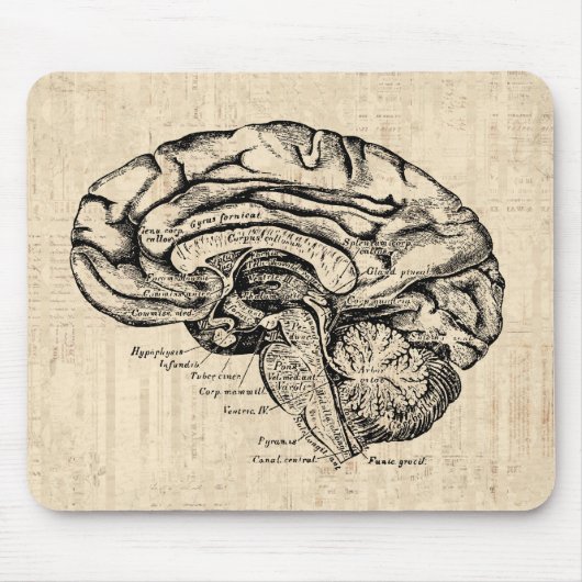 Vintage Brain Artwork Mousepad Muismat (Voorkant)